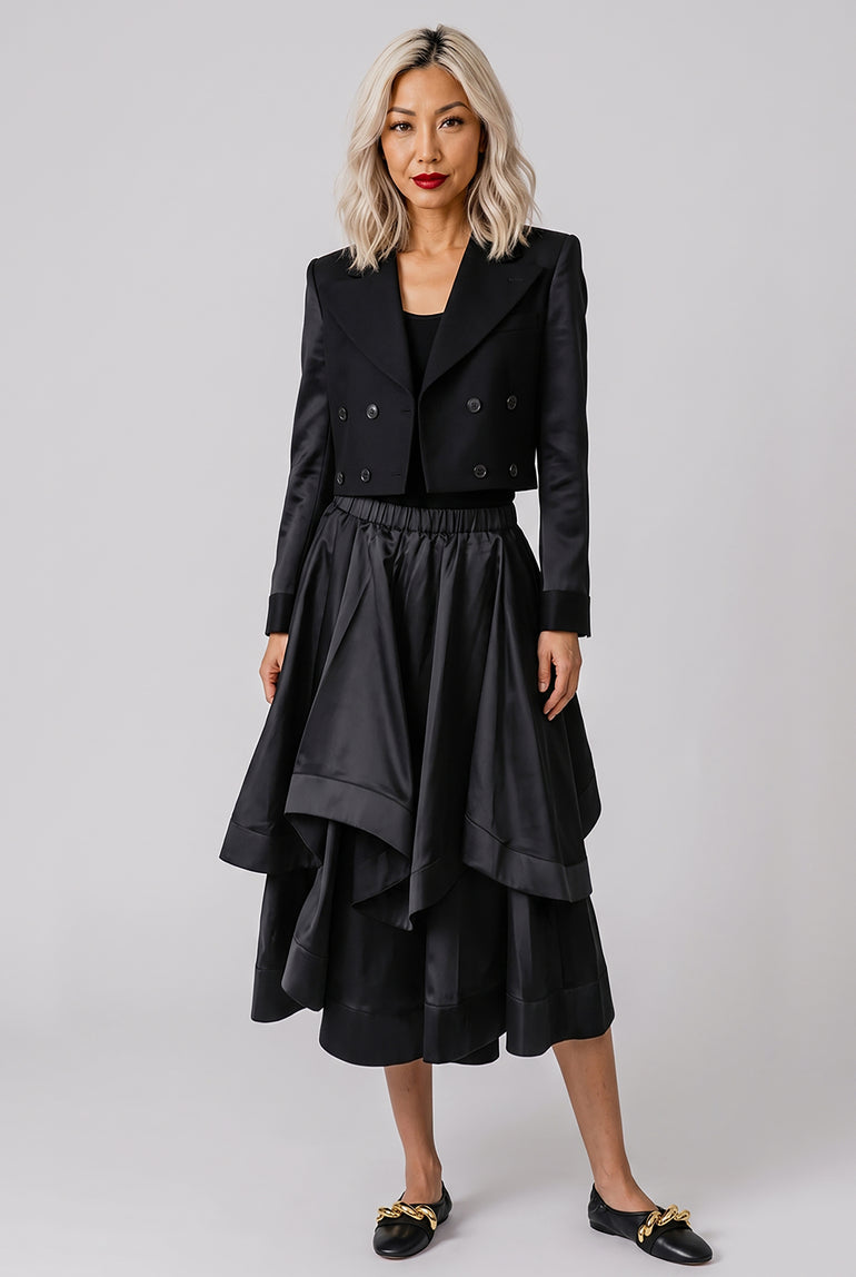 NOIR KEI NINOMIYA RTW Elastic Waist Layer Ruffle Midi Skirt | Black