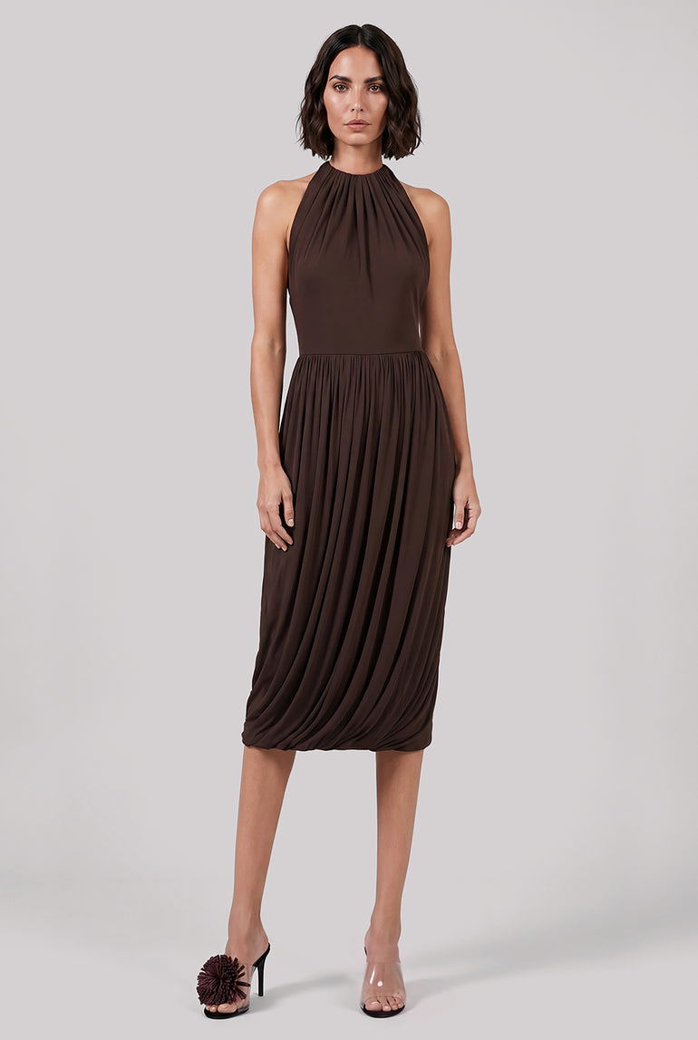 ALAIA RTW Twist Soft Drape Dress | Dark Brown