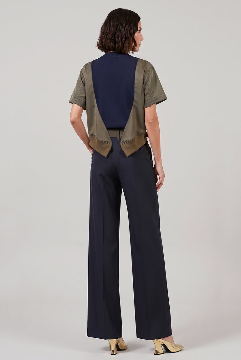 SACAI RTW Contrast S/S Panel X Knit Pullover Top | Navy/Khaki
