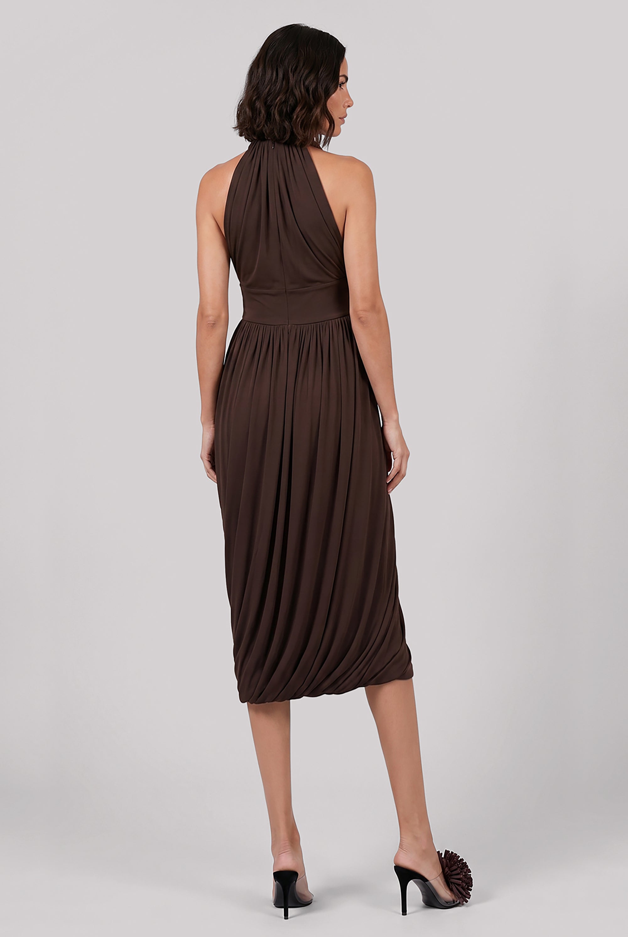 ALAIA RTW Twist Soft Drape Dress | Dark Brown