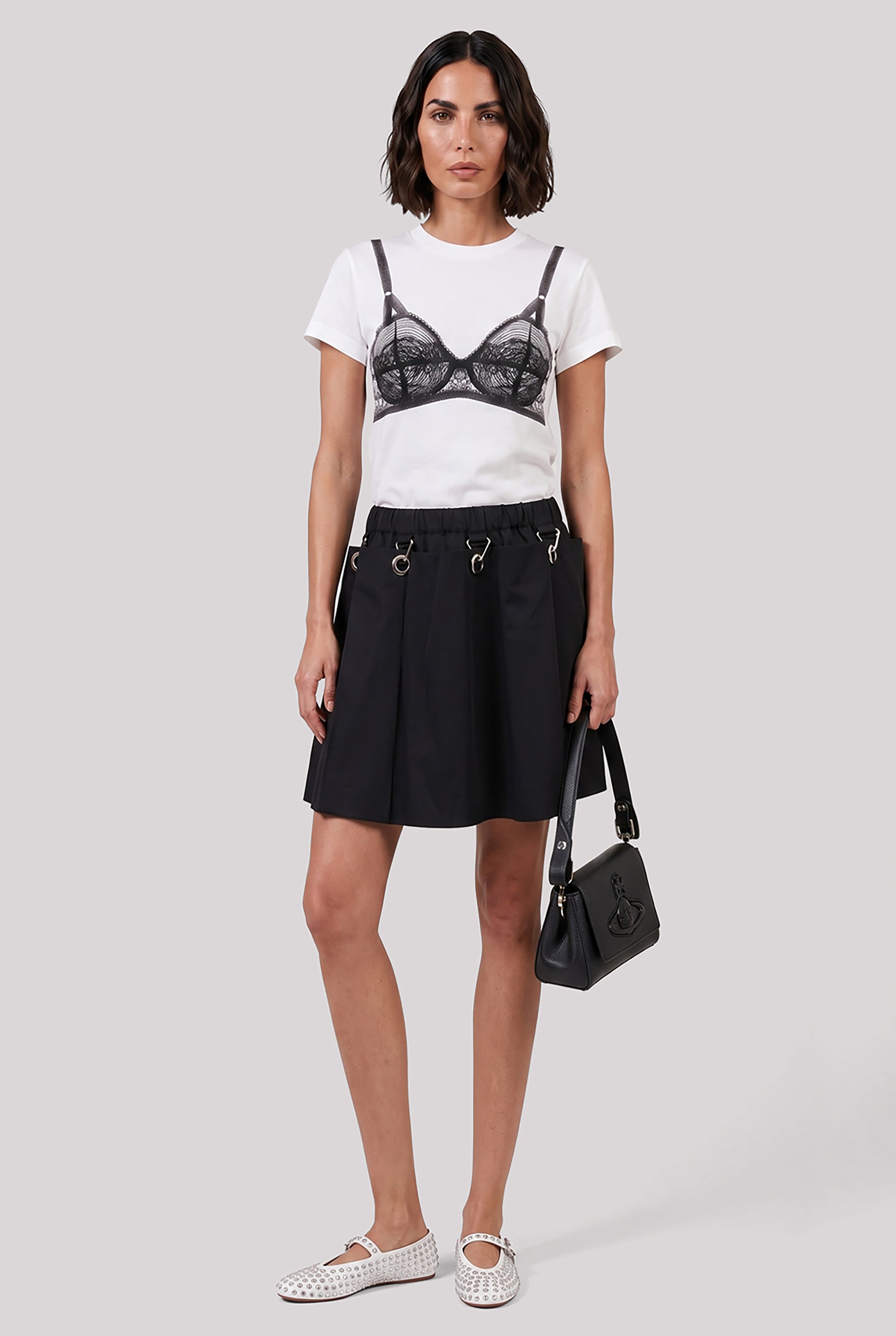 NOIR KEI NINOMIYA RTW Elastic Waist Pleat Mini Skirt | Black