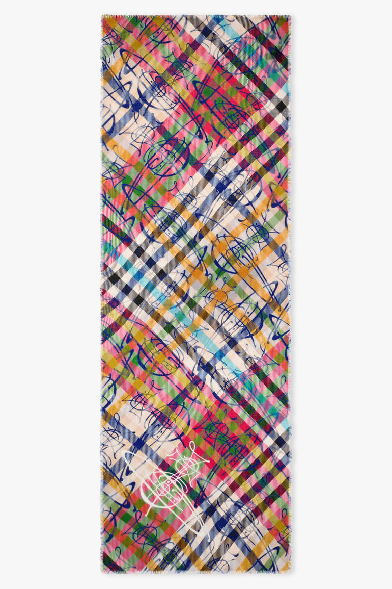 VIVIENNE WESTWOOD SCARVES PATTERN / Red Multicheck Tartan Scarf | Fuschia/Yellow