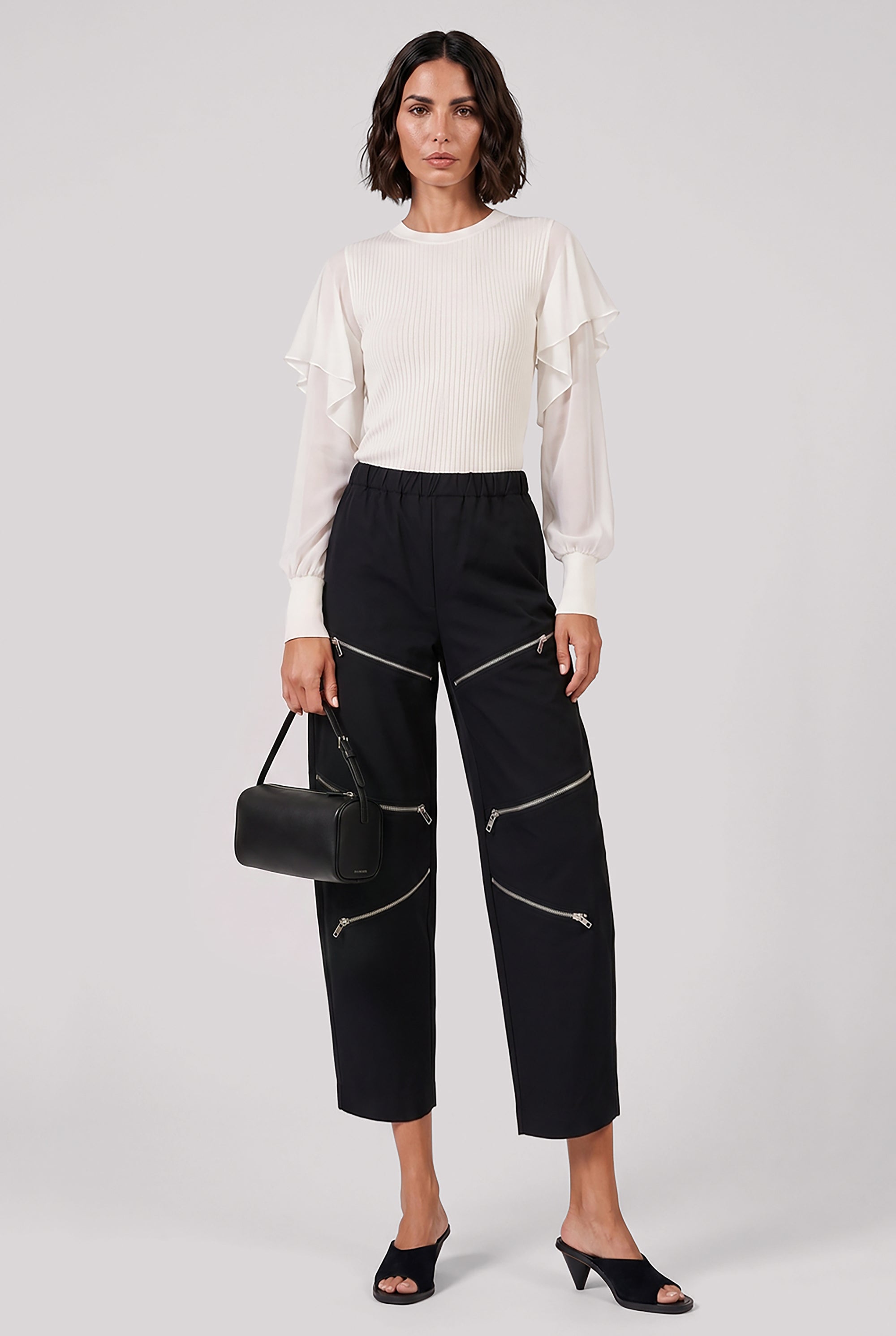 COMME DES GARCONS BLACK RTW Drawstring Waist Panel Crop Pant | Black