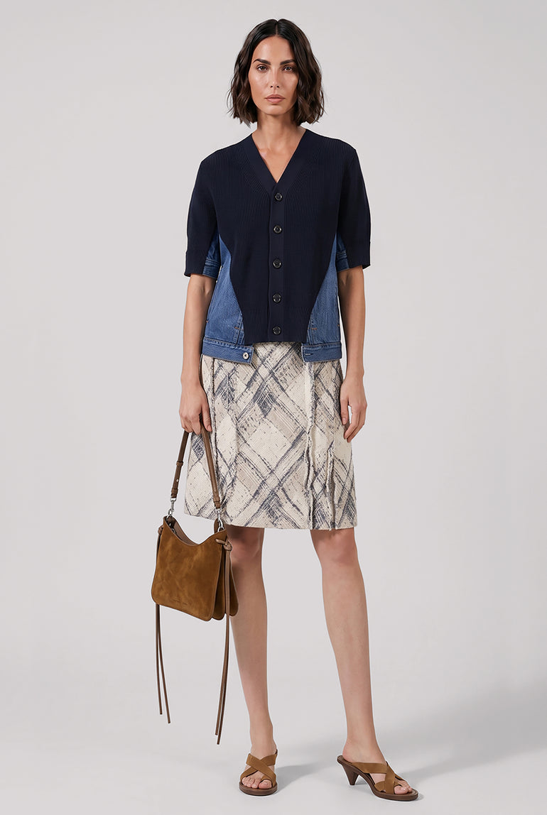 SACAI RTW Denim Knit Cardigan Top | Navy/Blue