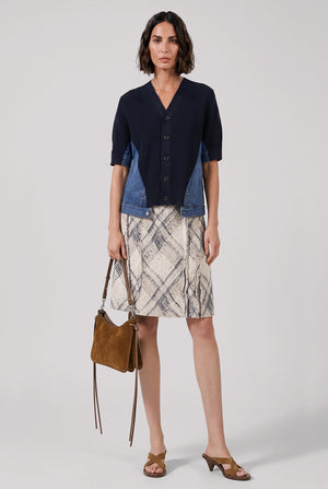 SACAI RTW Denim Knit Cardigan Top | Navy/Blue