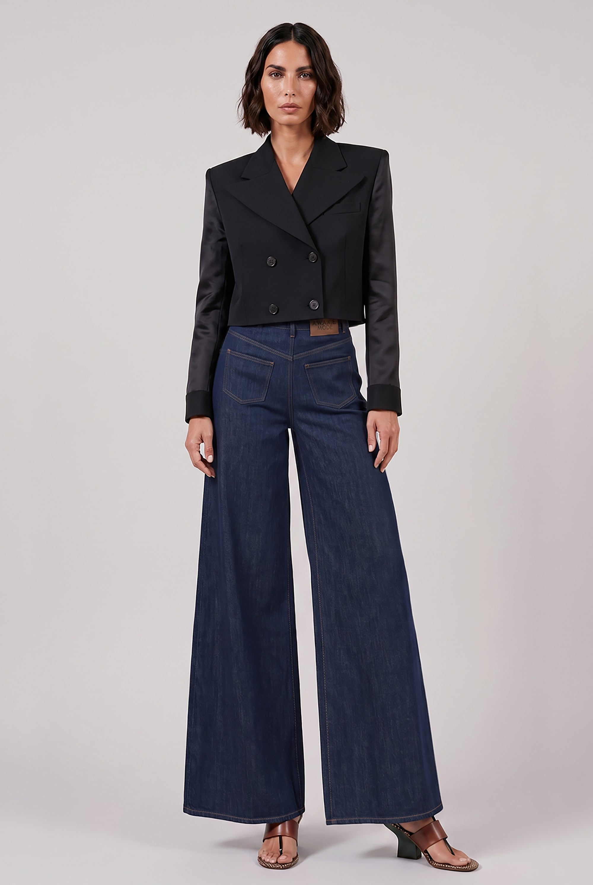 NOIR KEI NINOMIYA RTW Triple Breast Tuxedo Style Crop Jacket | Black