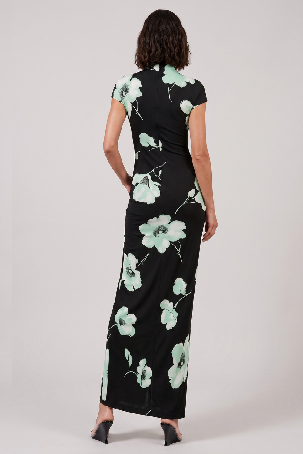 ALAIA RTW PATTERN / Black/Aqua / 36 Draped Asymmetric Jersey Print Dress | Black/Aqua
