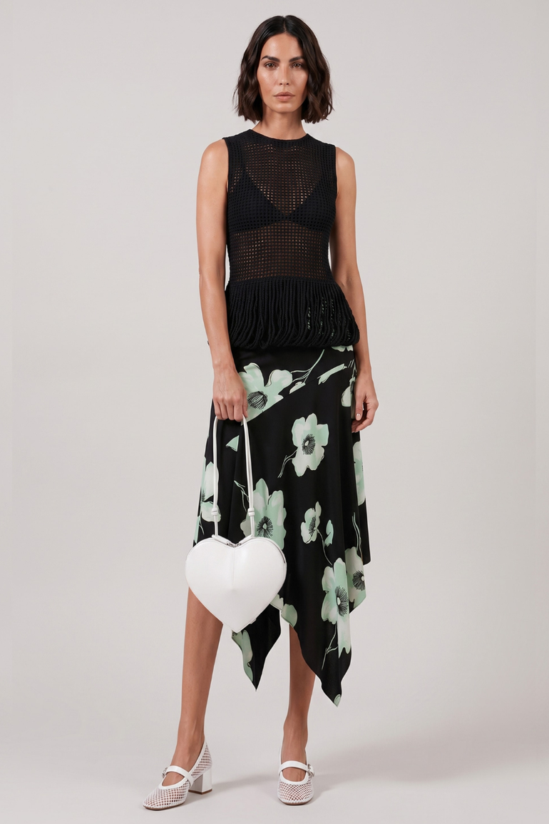 ALAIA RTW PATTERN / Black/Aqua / 36 Belted Asymmetric Jersey Print Skirt | Black/Aqua