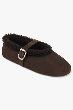 ALAIA SHOES Shearling Suede Ballet Flat | Brown