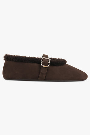 ALAIA SHOES Shearling Suede Ballet Flat | Brown