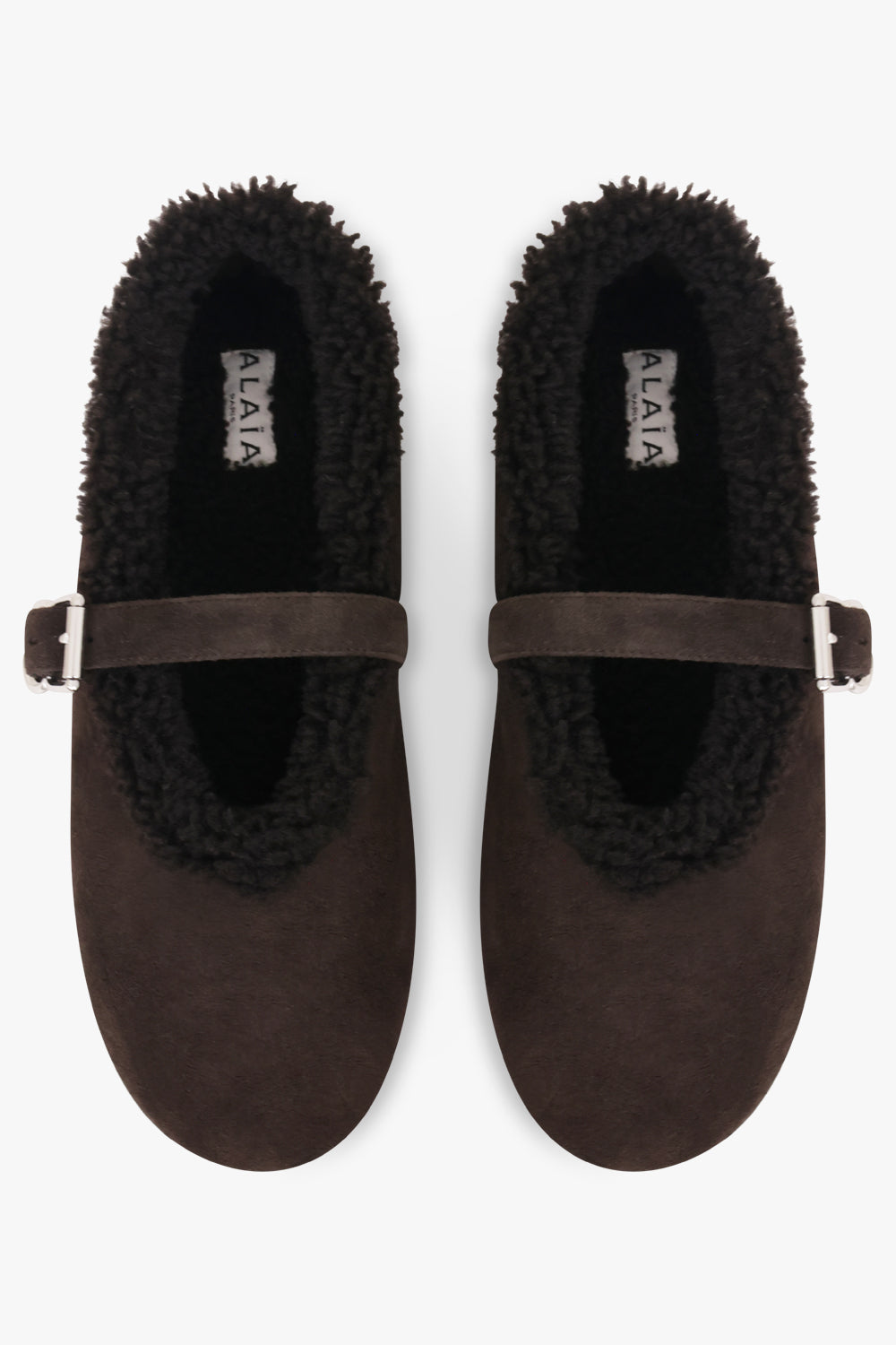ALAIA SHOES Shearling Suede Ballet Flat | Brown