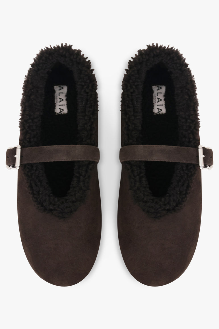 ALAIA SHOES Shearling Suede Ballet Flat | Brown