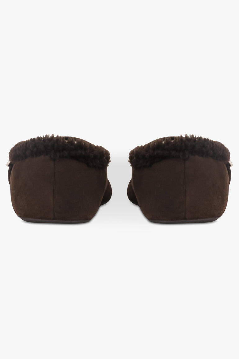 ALAIA SHOES Shearling Suede Ballet Flat | Brown