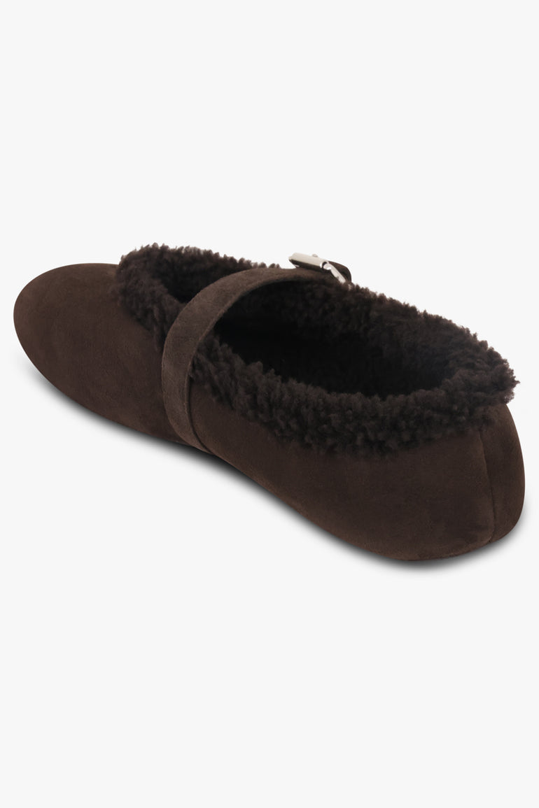 ALAIA SHOES Shearling Suede Ballet Flat | Brown