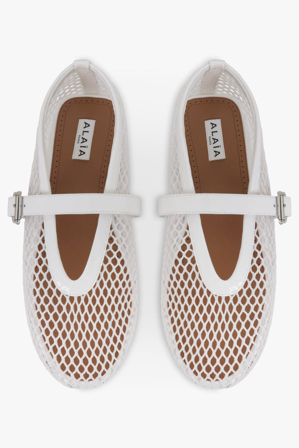 ALAIA SHOES Fishnet Mesh Ballet Flat | White