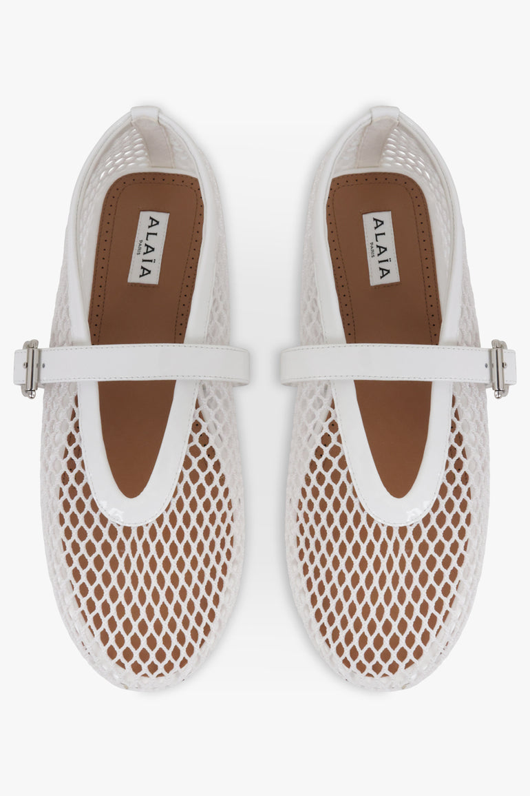 ALAIA SHOES Fishnet Mesh Ballet Flat | White