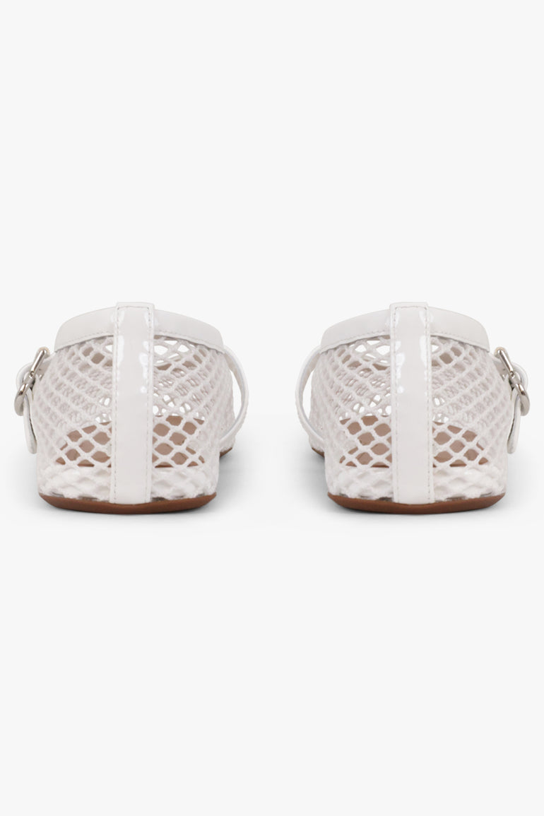 ALAIA SHOES Fishnet Mesh Ballet Flat | White
