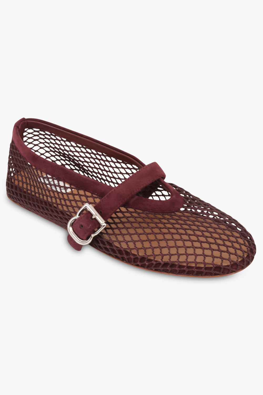 ALAIA SHOES Fishnet Mesh Ballet Flat | Garnet Red