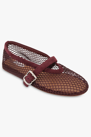 ALAIA SHOES Fishnet Mesh Ballet Flat | Garnet Red