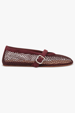 ALAIA SHOES Fishnet Mesh Ballet Flat | Garnet Red