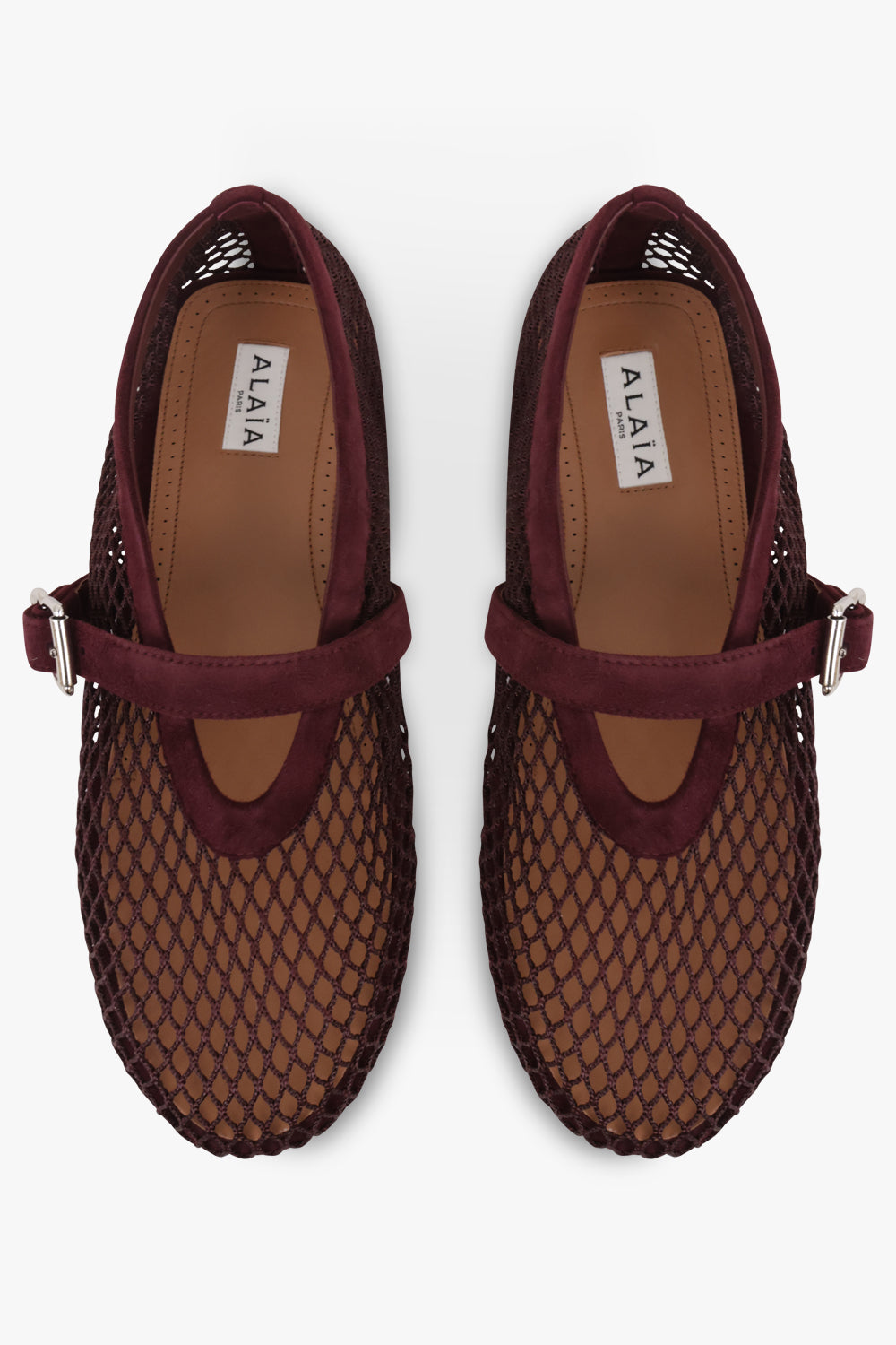 ALAIA SHOES Fishnet Mesh Ballet Flat | Garnet Red