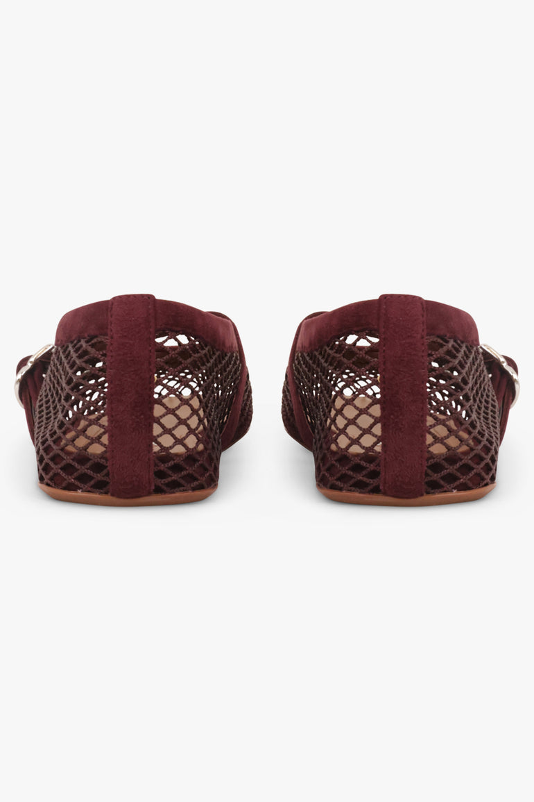 ALAIA SHOES Fishnet Mesh Ballet Flat | Garnet Red