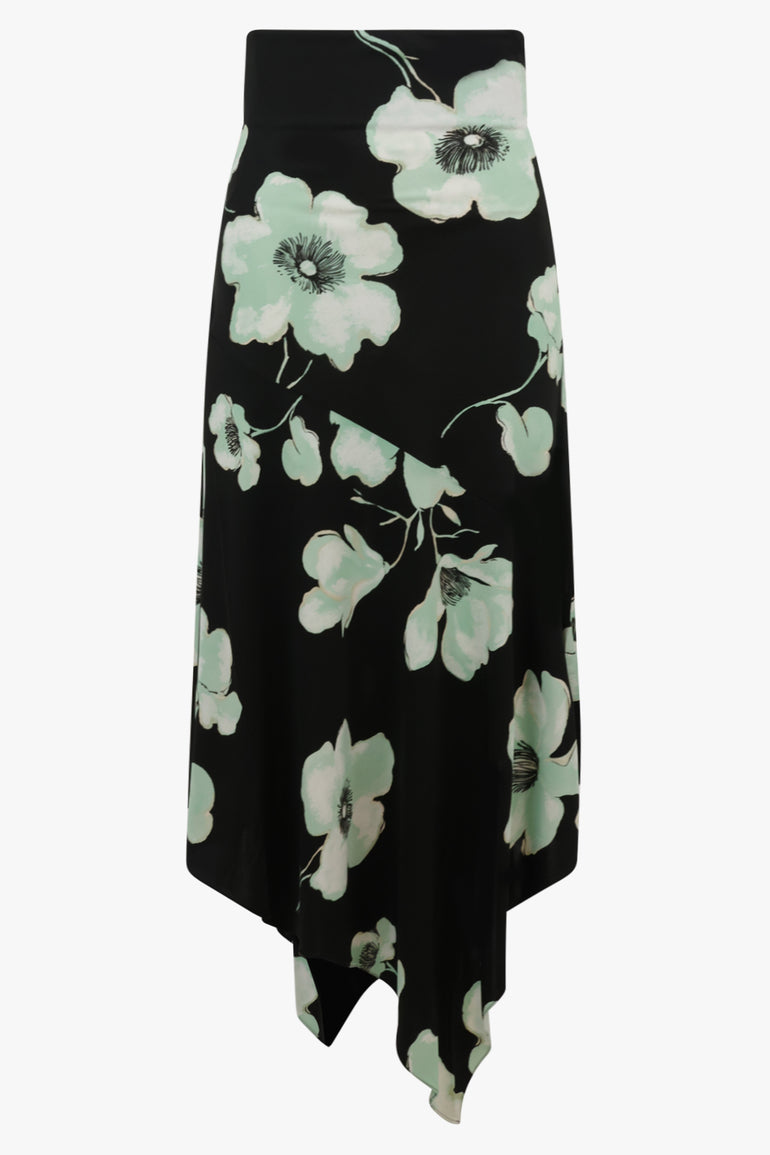 ALAIA RTW PATTERN / Black/Aqua / 36 Belted Asymmetric Jersey Print Skirt | Black/Aqua