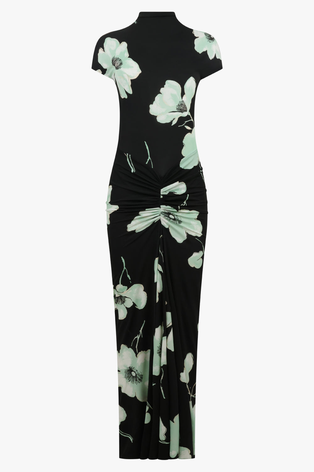 ALAIA RTW PATTERN / Black/Aqua / 36 Draped Asymmetric Jersey Print Dress | Black/Aqua