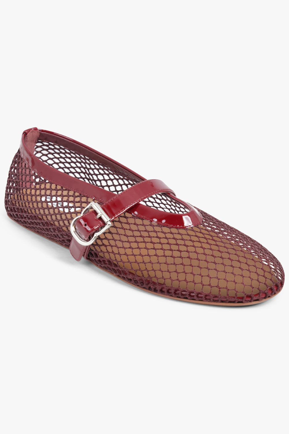 ALAIA SHOES Fishnet Mesh Ballet Flat | Garnet Red