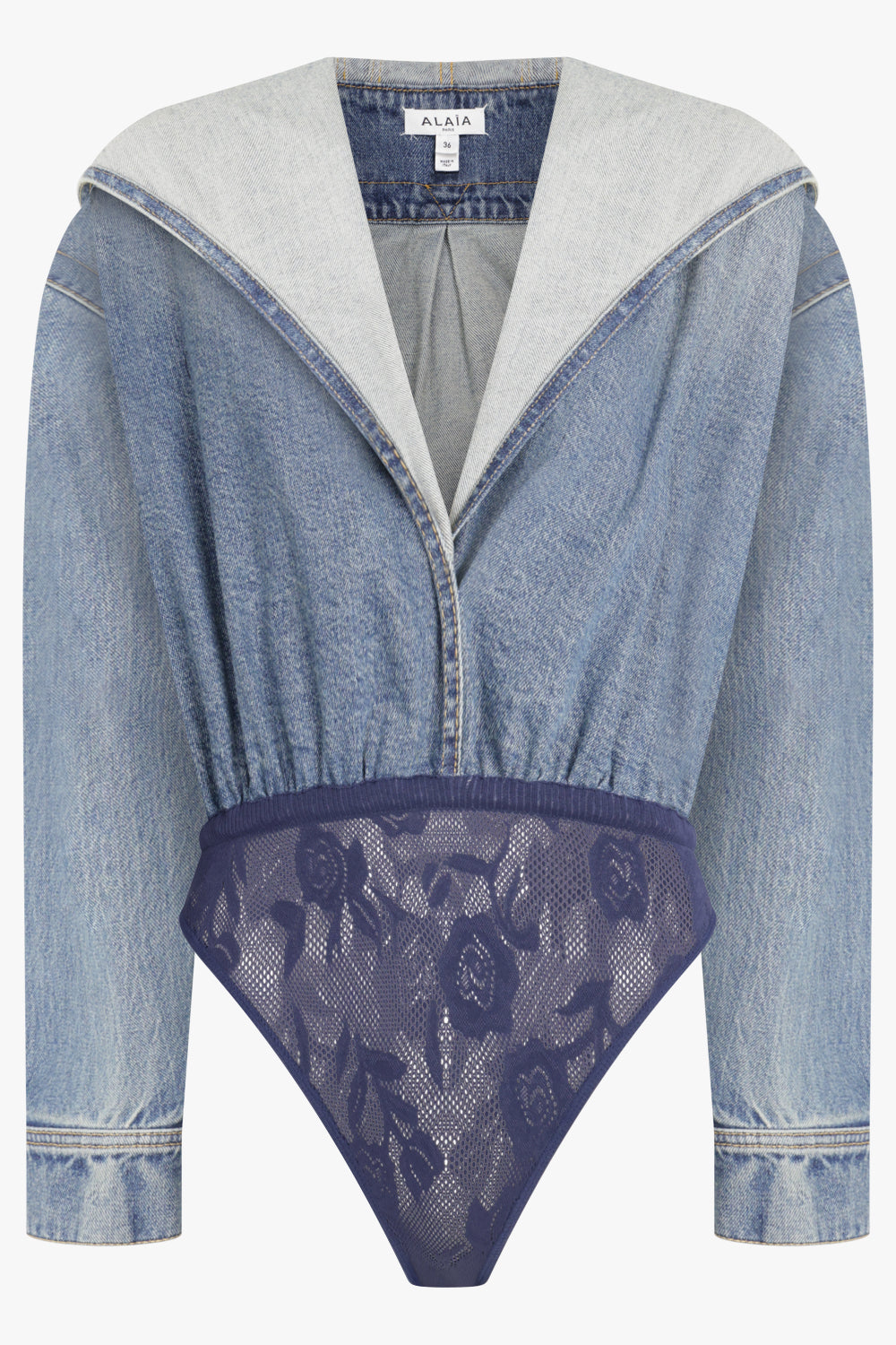 ALAIA RTW Hooded Bodysuit | Blue Denim