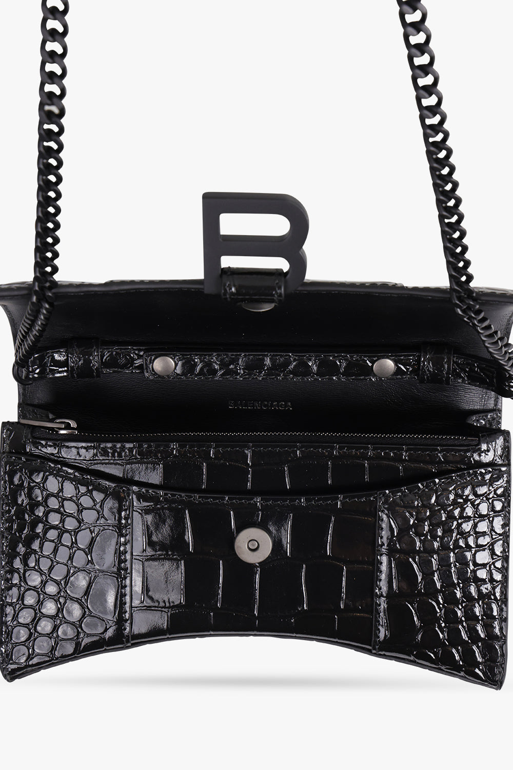 HOURGLASS WALLET ON CHAIN CROC EMBOSSED | BLACK/BLACK – Parlour X