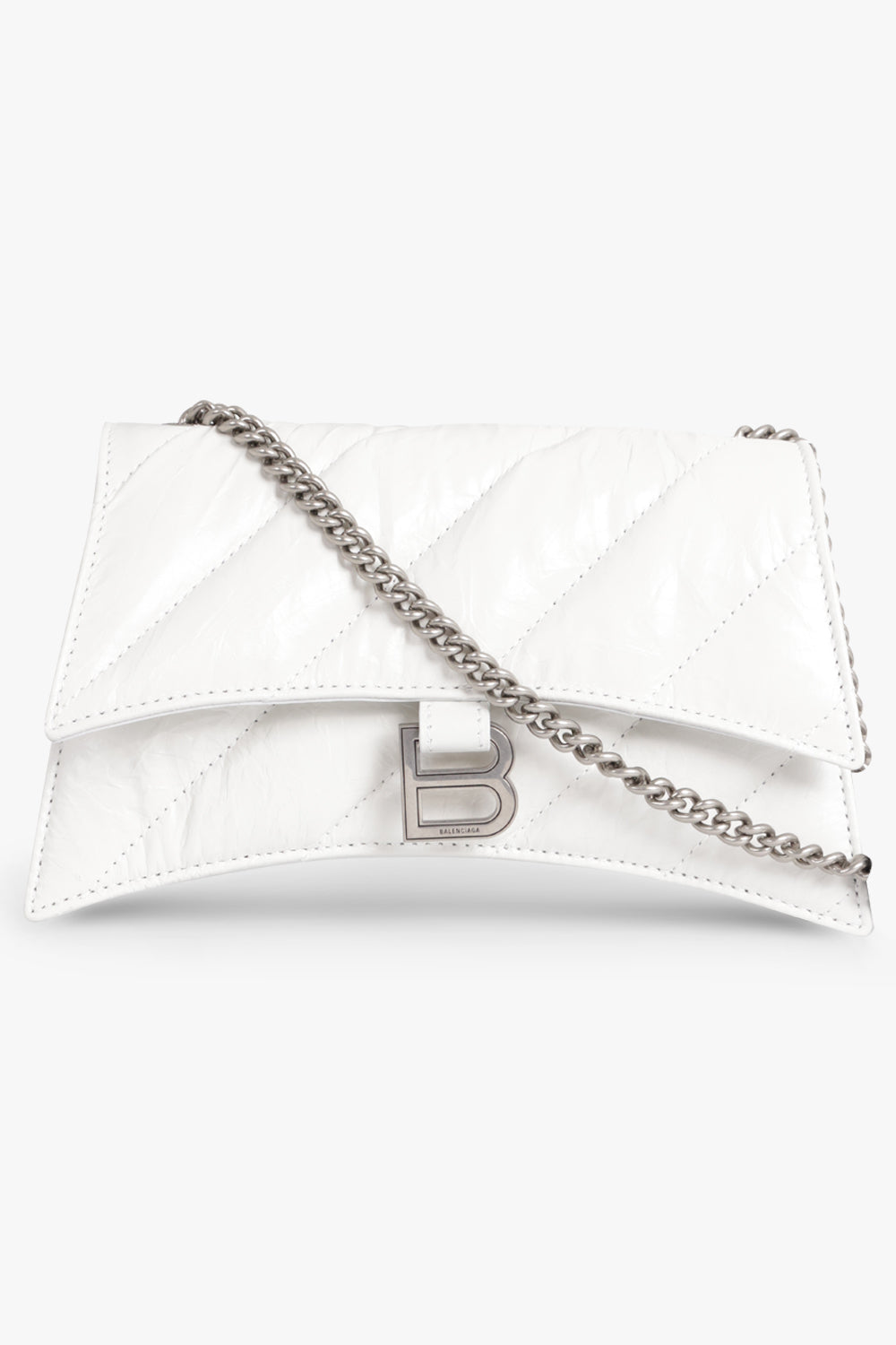 BALENCIAGA BAGS WHITE QUILTED CRUSH WALLET ON CHAIN BAG | OPTIC WHITE