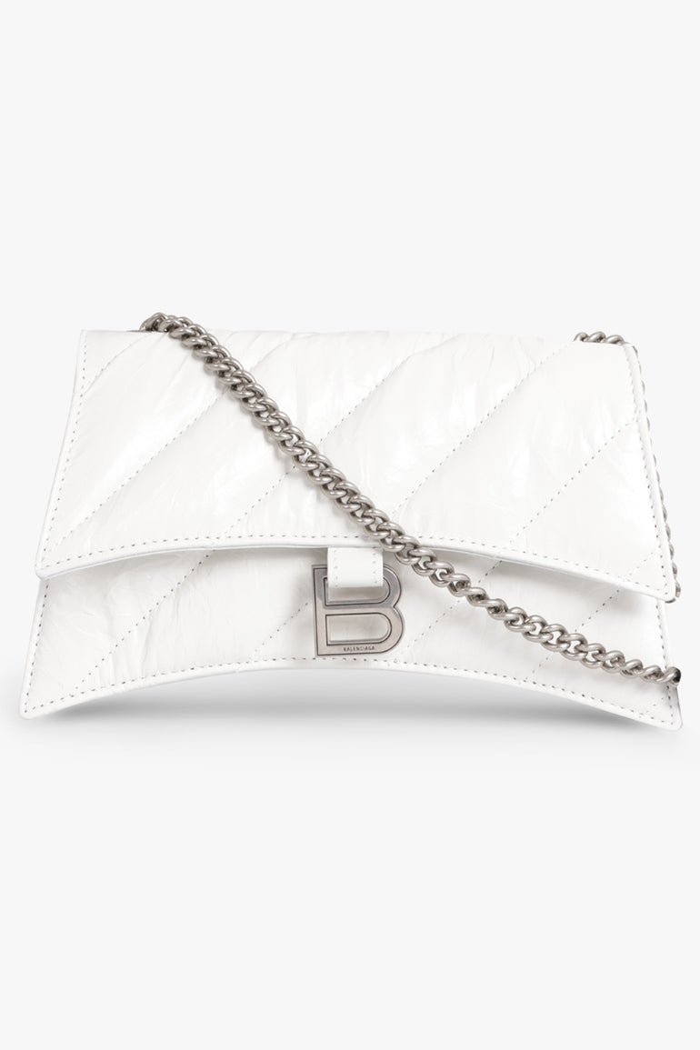 BALENCIAGA BAGS WHITE QUILTED CRUSH WALLET ON CHAIN BAG | OPTIC WHITE