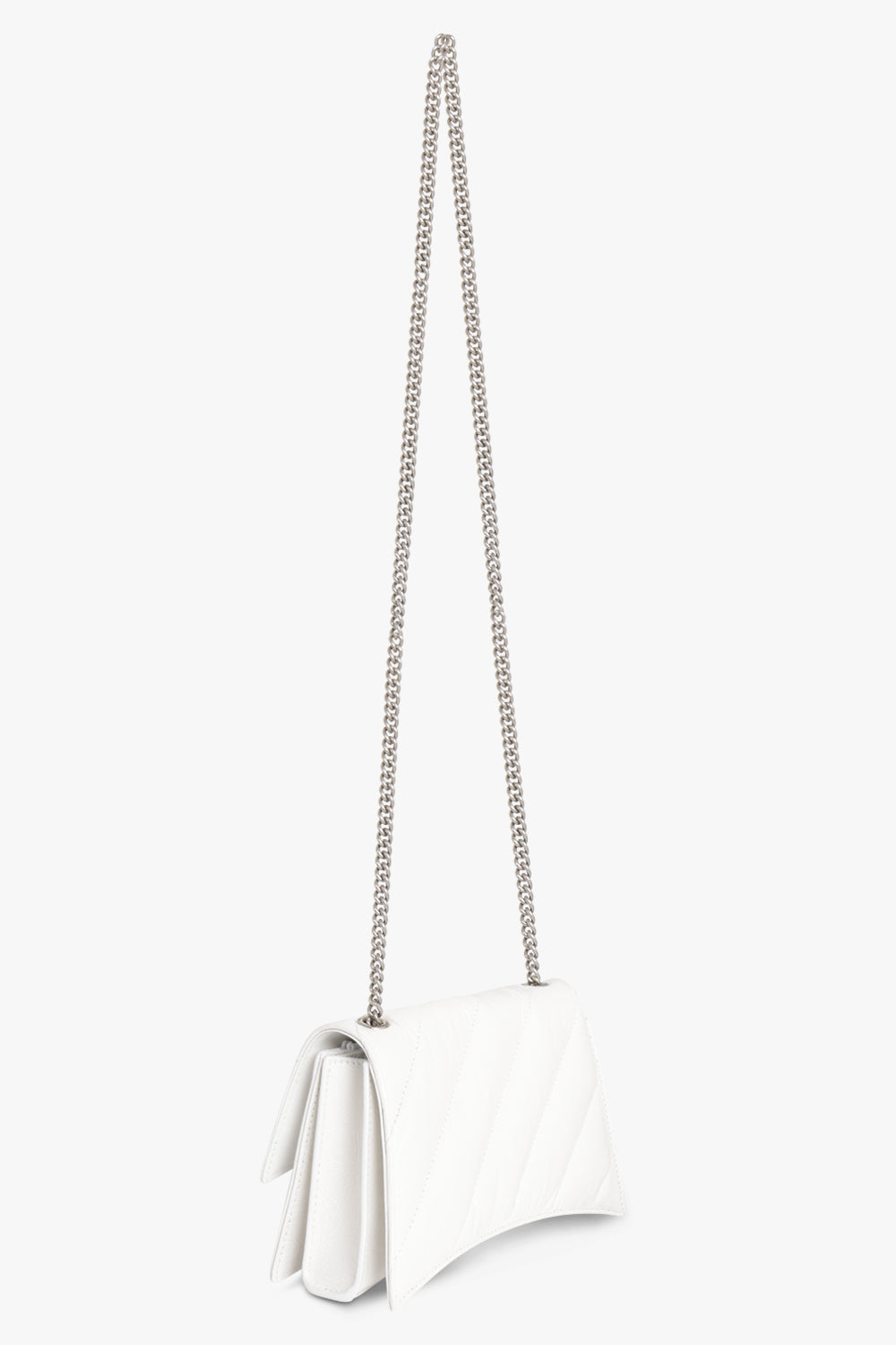 BALENCIAGA BAGS WHITE QUILTED CRUSH WALLET ON CHAIN BAG | OPTIC WHITE