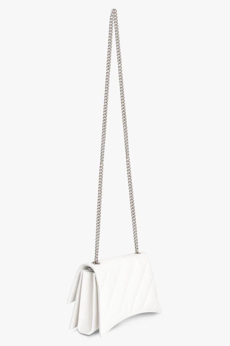 BALENCIAGA BAGS WHITE QUILTED CRUSH WALLET ON CHAIN BAG | OPTIC WHITE