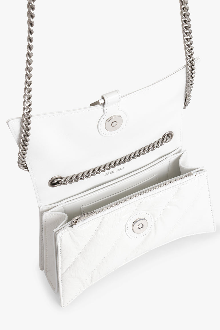 BALENCIAGA BAGS WHITE QUILTED CRUSH WALLET ON CHAIN BAG | OPTIC WHITE