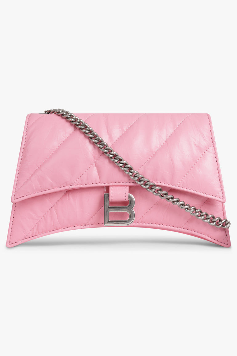 BALENCIAGA BAGS PINK QUILTED CRUSH WALLET ON CHAIN BAG | SWEET PINK