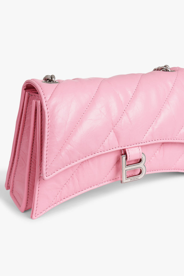 BALENCIAGA BAGS PINK QUILTED CRUSH WALLET ON CHAIN BAG | SWEET PINK
