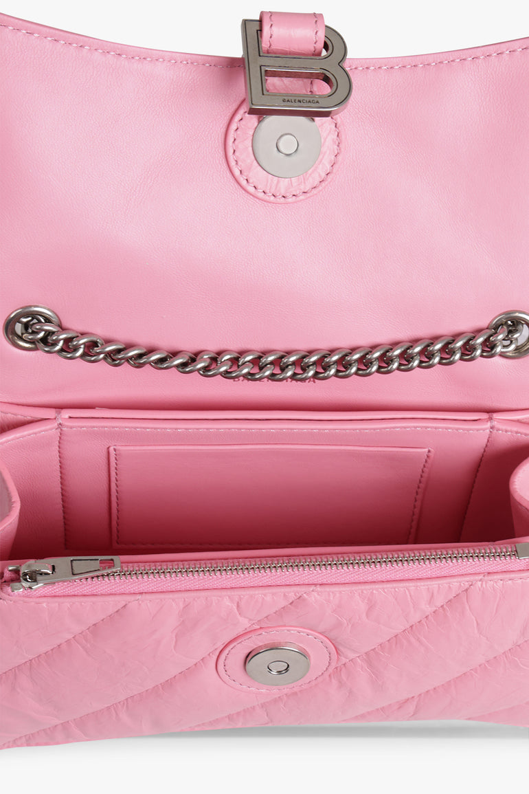 BALENCIAGA BAGS PINK QUILTED CRUSH WALLET ON CHAIN BAG | SWEET PINK