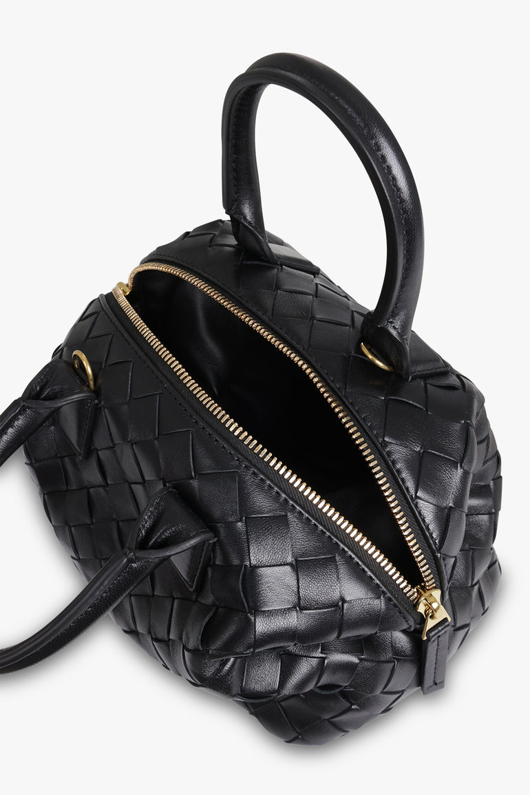 BOTTEGA VENETA BAGS Black Mini Intrecciato Bauletto Bag | Black/Brass