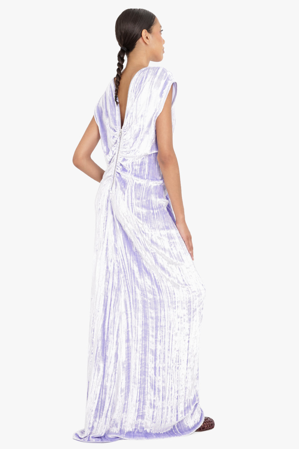 BOTTEGA VENETA RTW Textured Velvet Zip Long Dress | Amethyst