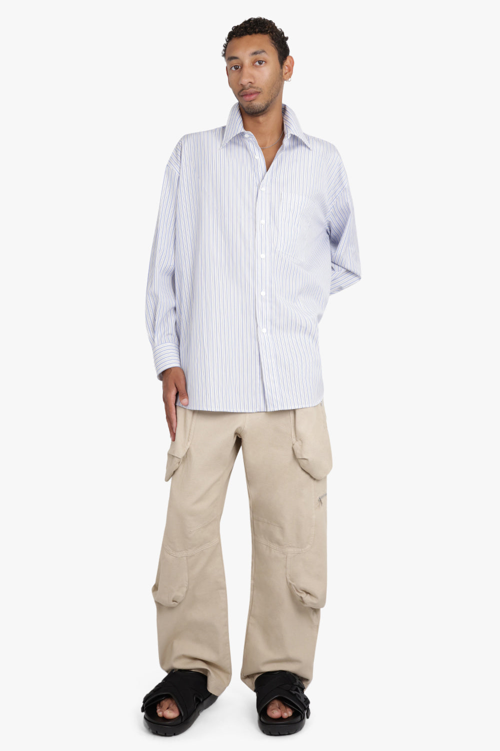 BOTTEGA VENETA RTW Thin Stripe Poplin Shirt | White/Navy
