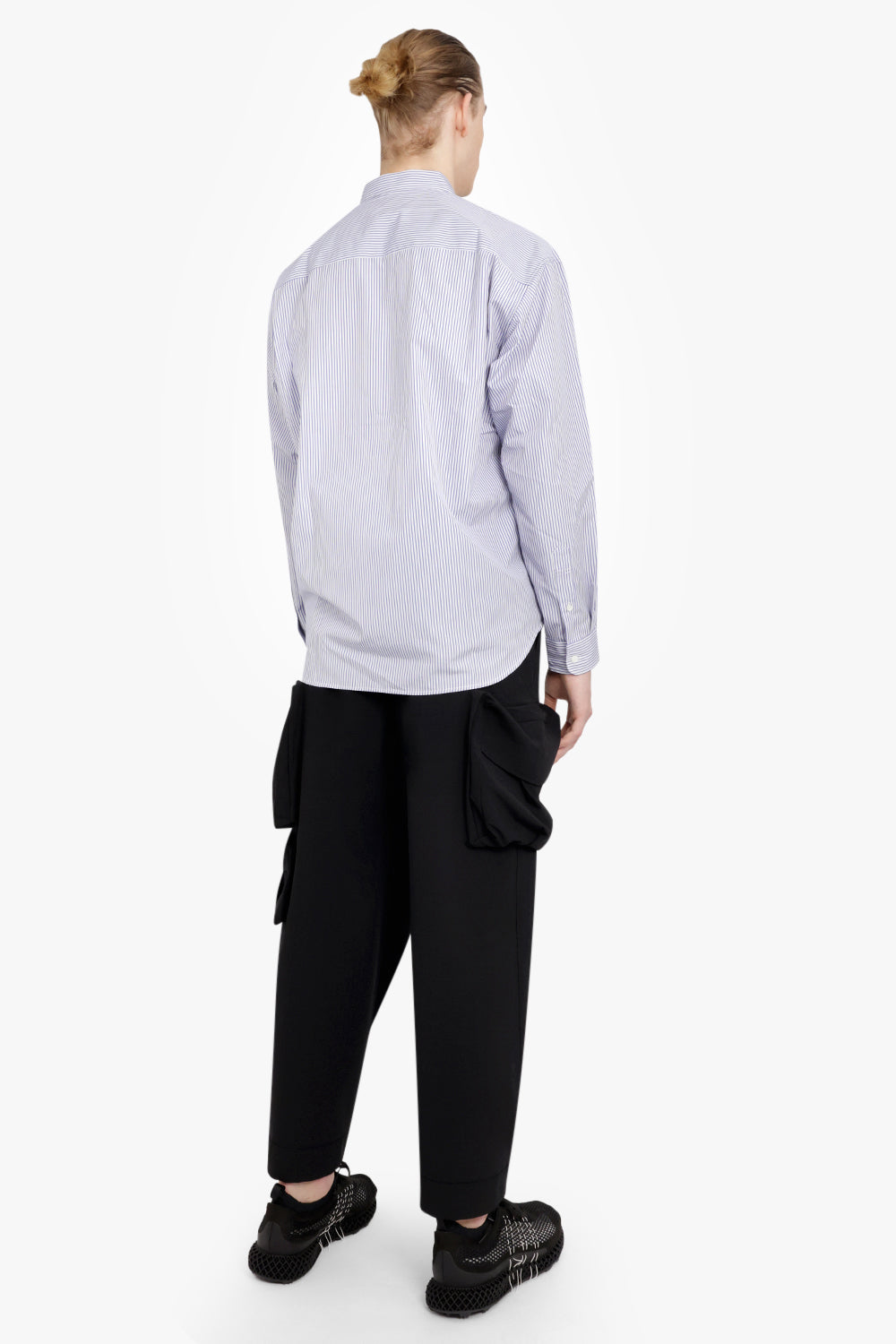 COMME DES GARCONS HOMME RTW Cotton Stripe Rip Cloth Shirt | White/Blue/Black