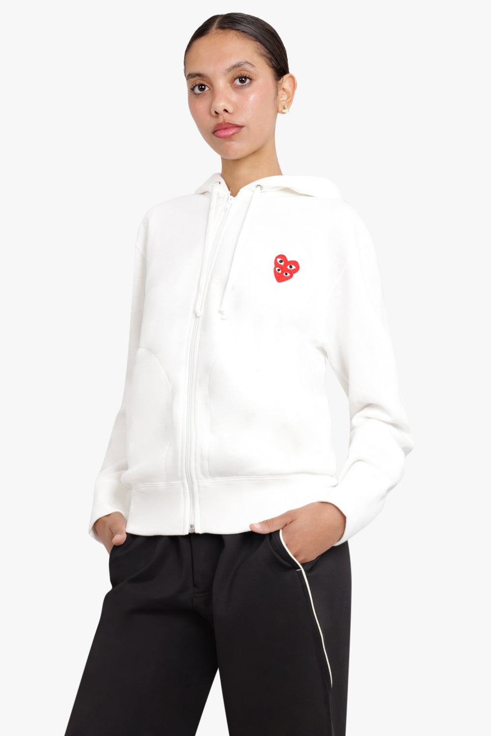 COMME DES GARCONS PLAY RTW PLAY DOUBLE HEART ZIP HOODY | WHITE/RED HEART