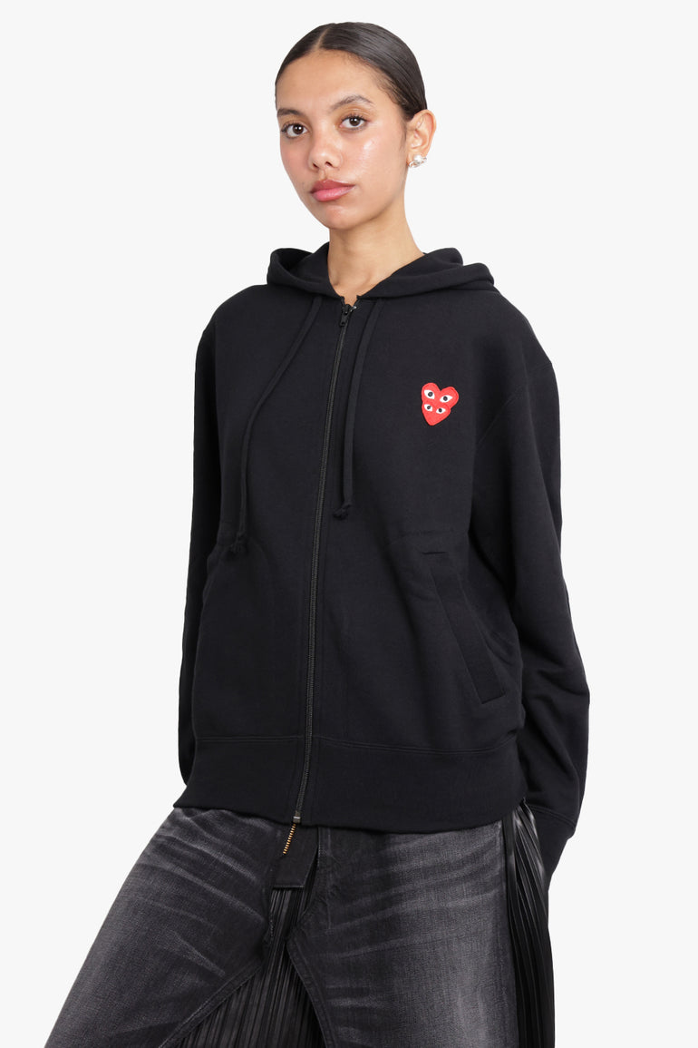 COMME DES GARCONS PLAY RTW PLAY MENS SINGLE HEART  ZIP HOODY | BLACK/RED HEART