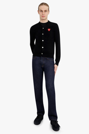 COMME DES GARCONS PLAY RTW PLAY MENS V-NECK DOUBLE HEART CARDIGAN | BLACK/RED HEART