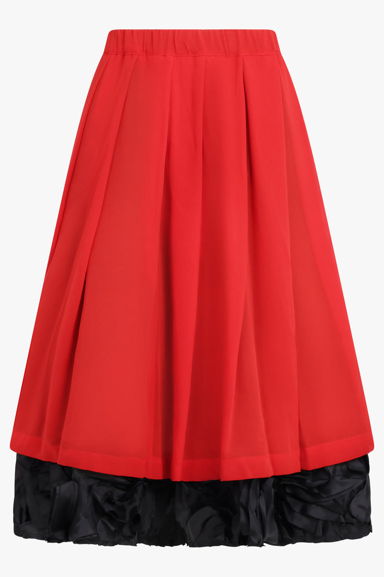 COMME DES GARCONS RTW Floral Pattern Georgette Skirt | Red/Black