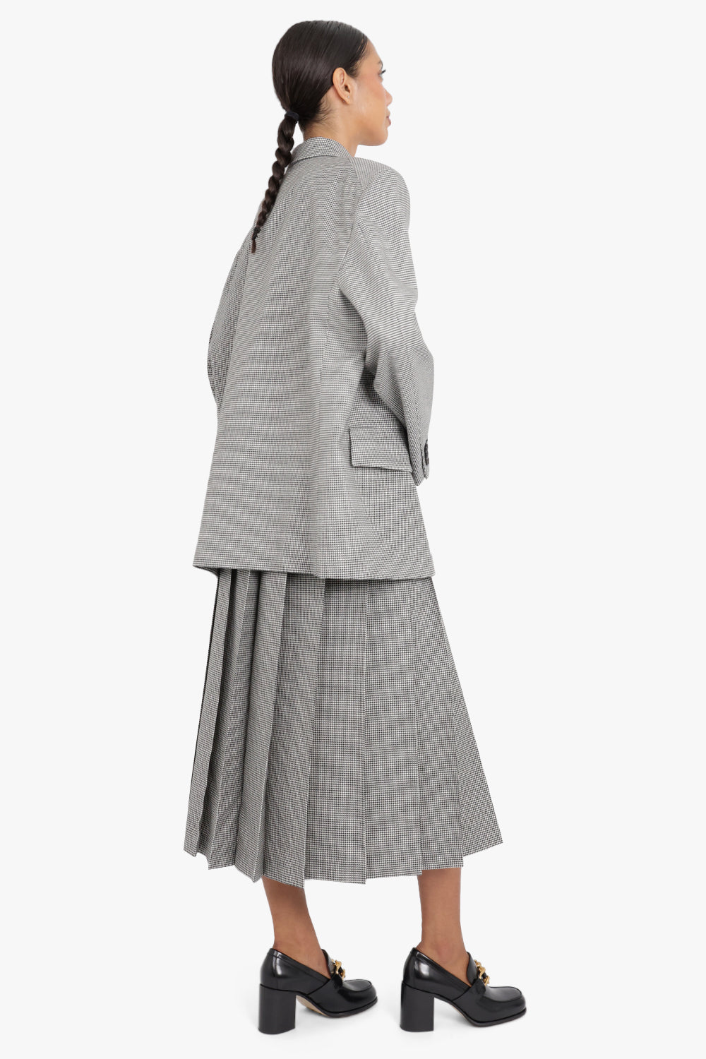 COMME DES GARCONS RTW Houndstooth Wool Pleated Skirt | Black/Natural