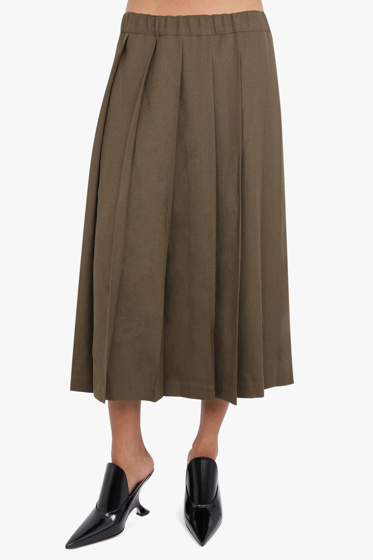 COMME DES GARCONS RTW Wool Gabardine Pleated Skirt | Khaki