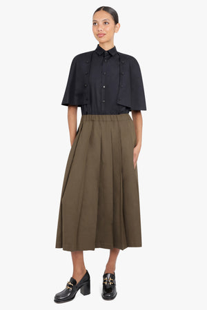 COMME DES GARCONS RTW Wool Gabardine Pleated Skirt | Khaki